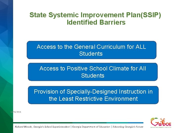 State Systemic Improvement Plan(SSIP) Identified Barriers Access to the General Curriculum for ALL Students State Systemic Improvement Plan(SSIP) Identified Barriers Access to the General Curriculum for ALL Students