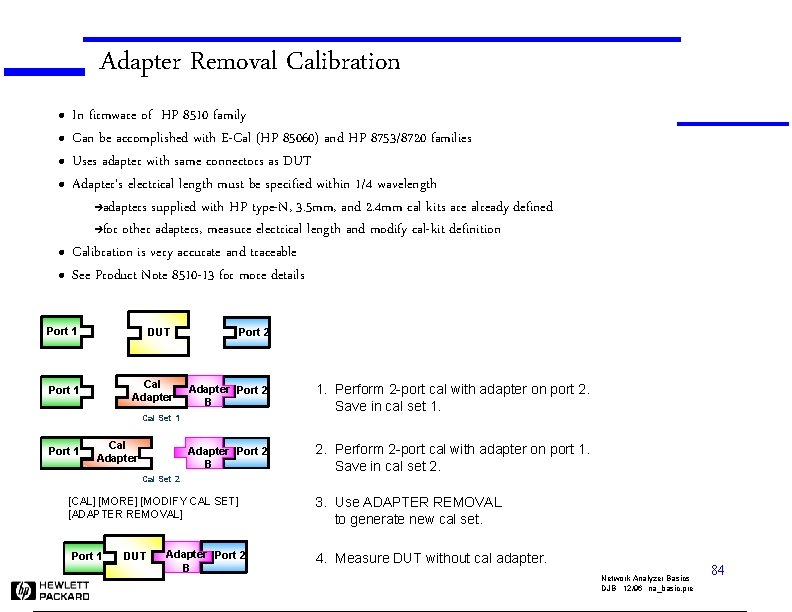 Adapter Removal Calibration l l l In firmware of HP 8510 family Can be