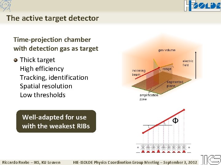 The active target detector Time-projection chamber with detection gas as target Thick target High