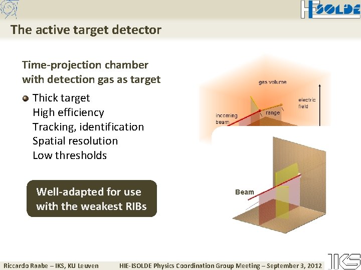 The active target detector Time-projection chamber with detection gas as target Thick target High