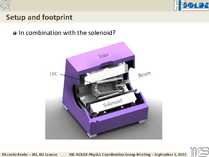 Setup and footprint In combination with the solenoid? Riccardo Raabe – IKS, KU Leuven