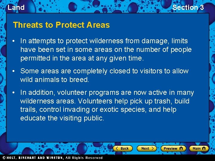 Land Section 3 Threats to Protect Areas • In attempts to protect wilderness from