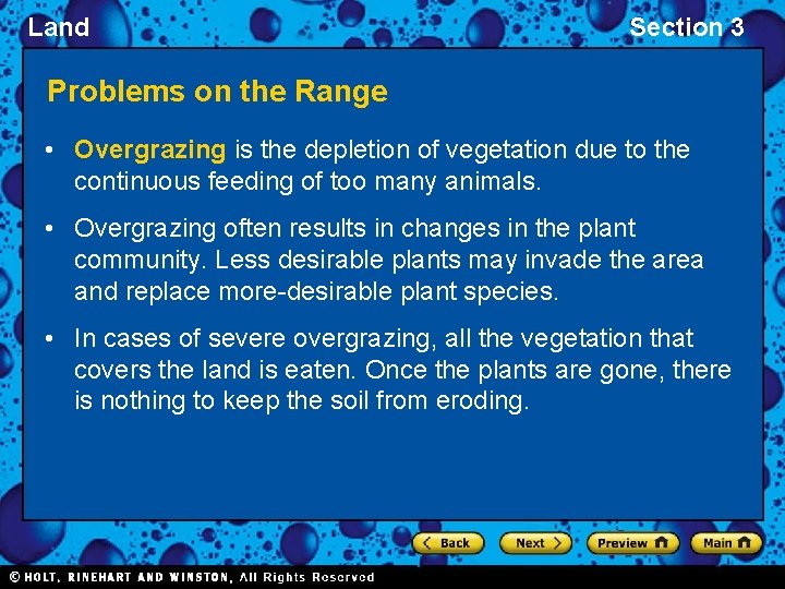 Land Section 3 Problems on the Range • Overgrazing is the depletion of vegetation