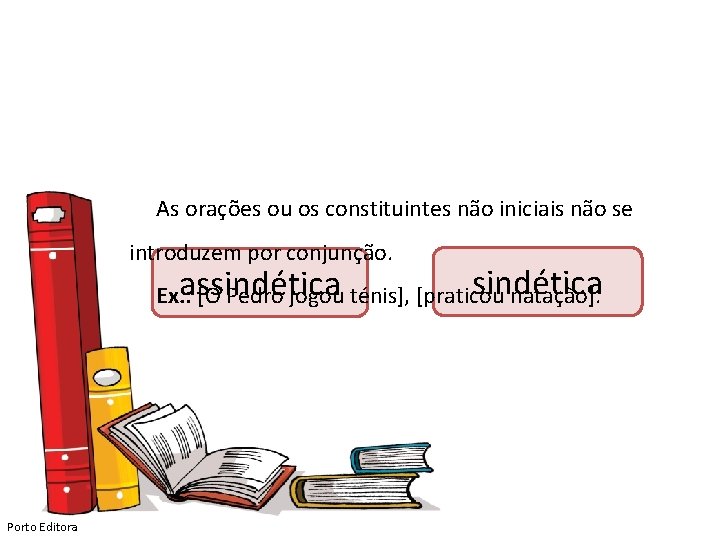 As orações ou os constituintes não iniciais não se introduzem por conjunção. sindética assindética