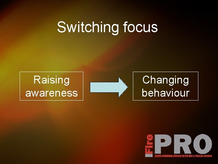 Switching focus Raising awareness Changing behaviour 