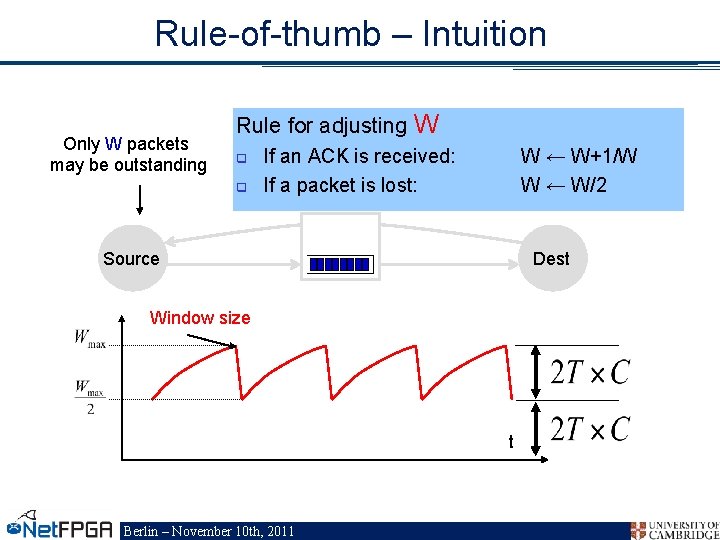 Rule-of-thumb – Intuition Only W packets may be outstanding Rule for adjusting W q