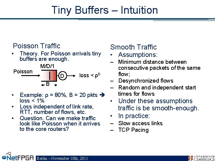Tiny Buffers – Intuition Poisson Traffic • Theory. For Poisson arrivals tiny buffers are