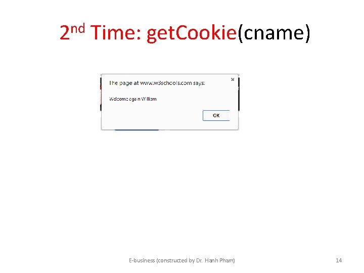 2 nd Time: get. Cookie(cname) E-business (constructed by Dr. Hanh Pham) 14 2 nd Time: get. Cookie(cname) E-business (constructed by Dr. Hanh Pham) 14