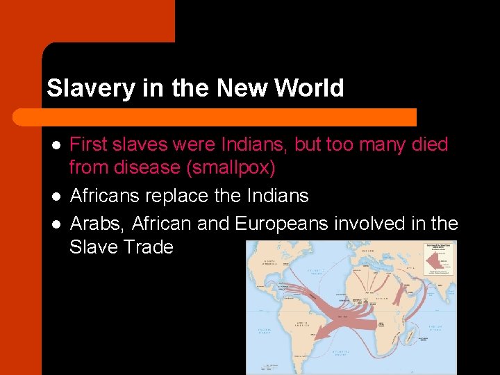 Slavery in the New World l l l First slaves were Indians, but too