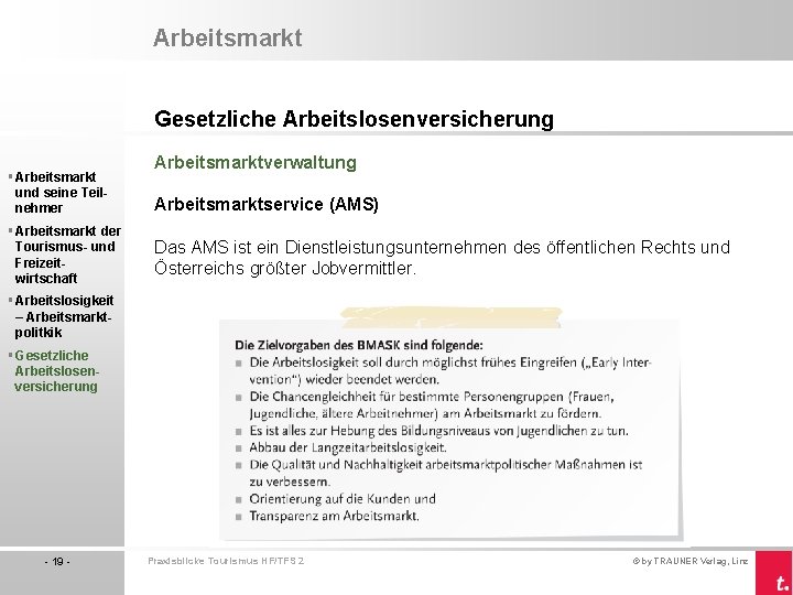 Arbeitsmarkt Gesetzliche Arbeitslosenversicherung § Arbeitsmarkt und seine Teilnehmer § Arbeitsmarkt der Tourismus- und Freizeitwirtschaft