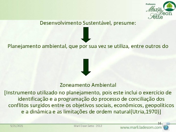 Desenvolvimento Sustentável, presume: Planejamento ambiental, que por sua vez se utiliza, entre outros do