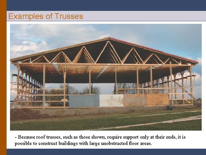 Examples of Trusses - Because roof trusses, such as those shown, require support only