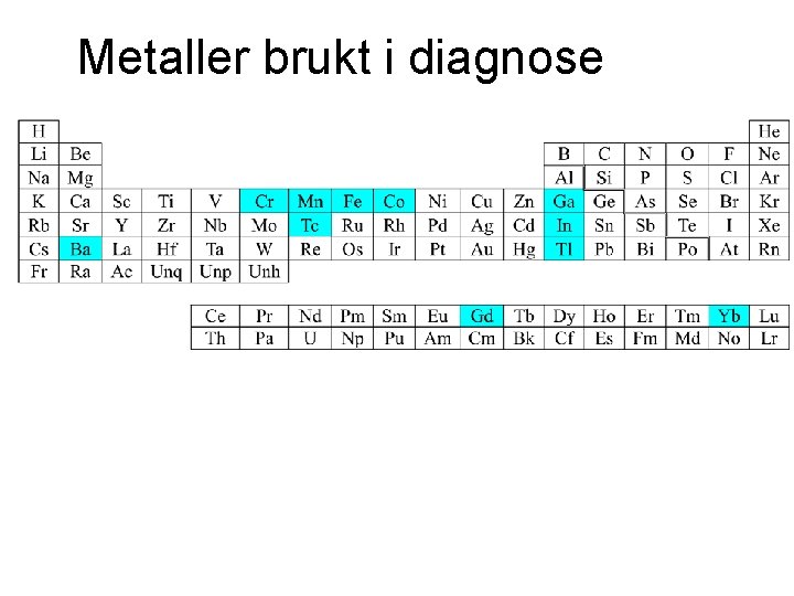 Metaller brukt i diagnose 