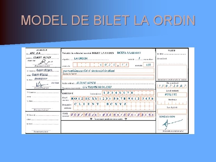 MODEL DE BILET LA ORDIN MODEL DE BILET LA ORDIN