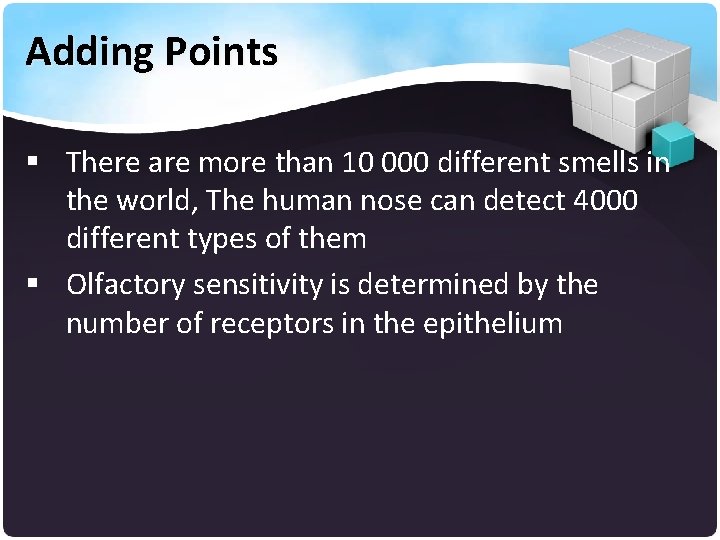 Adding Points § There are more than 10 000 different smells in the world,