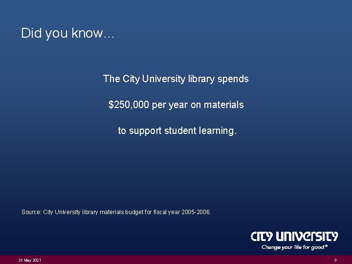 Did you know… The City University library spends $250, 000 per year on materials