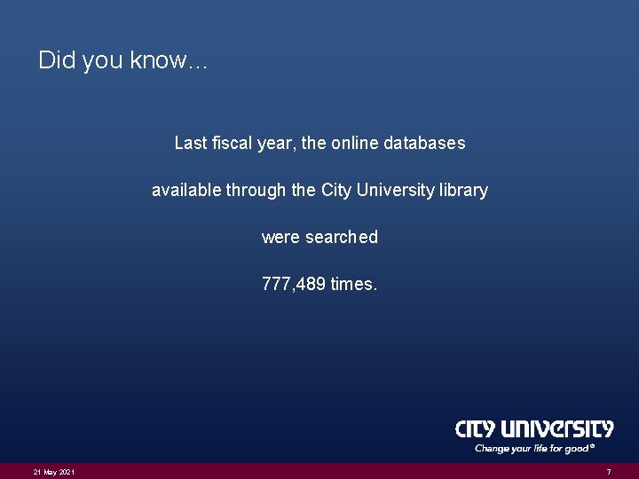 Did you know… Last fiscal year, the online databases available through the City University