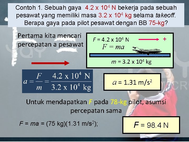 Contoh 1. Sebuah gaya 4. 2 x 104 N bekerja pada sebuah pesawat yang