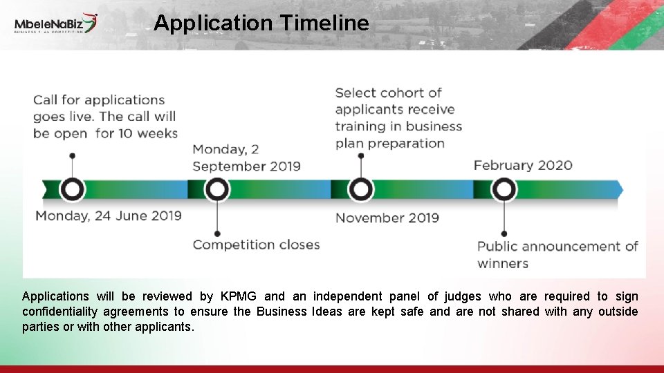 Application Timeline Applications will be reviewed by KPMG and an independent panel of judges