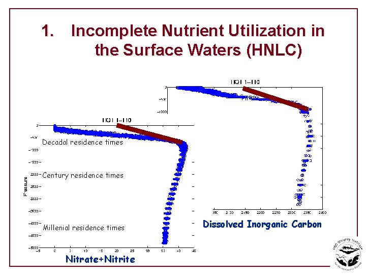 1. Incomplete Nutrient Utilization in the Surface Waters (HNLC) Decadal residence times Century residence