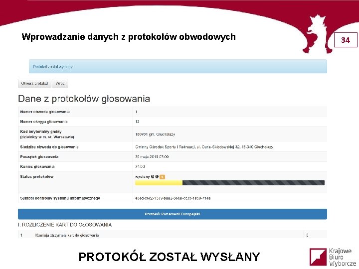 Wprowadzanie danych z protokołów obwodowych PROTOKÓŁ ZOSTAŁ WYSŁANY 34 