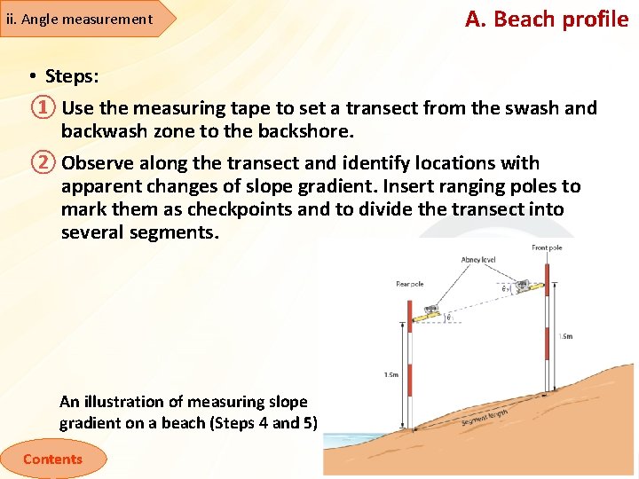 ii. Angle measurement A. Beach profile • Steps: ① Use the measuring tape to