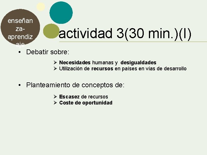 enseñan zaaprendiz aje • Debatir sobre: actividad 3(30 min. )(I) Ø Necesidades humanas y