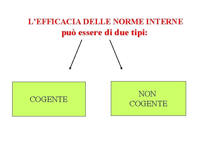 L’EFFICACIA DELLE NORME INTERNE può essere di due tipi: COGENTE NON COGENTE 