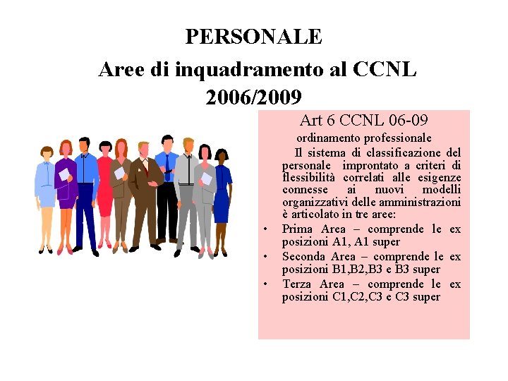 PERSONALE Aree di inquadramento al CCNL 2006/2009 Art 6 CCNL 06 09 • •