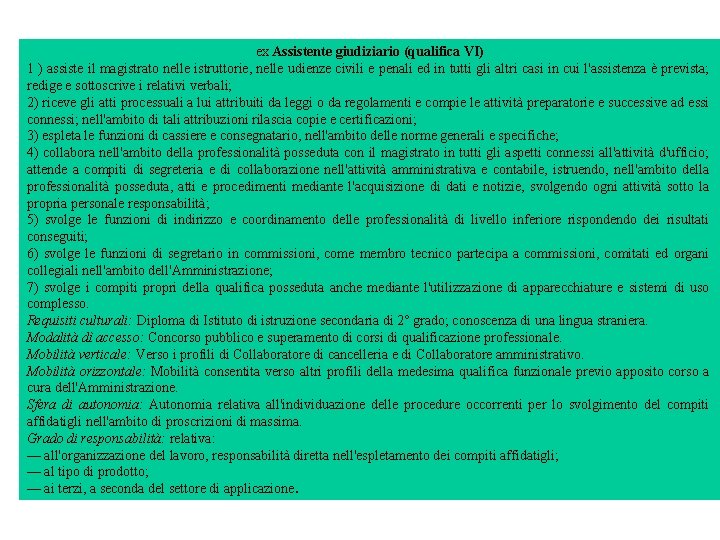 ex Assistente giudiziario (qualifica VI) 1 ) assiste il magistrato nelle istruttorie, nelle udienze