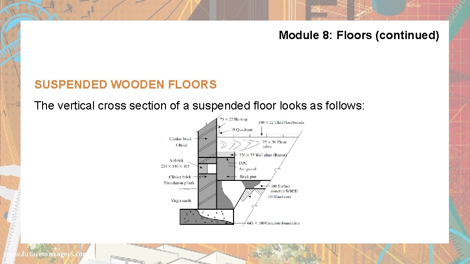 Module 8: Floors (continued) SUSPENDED WOODEN FLOORS The vertical cross section of a suspended