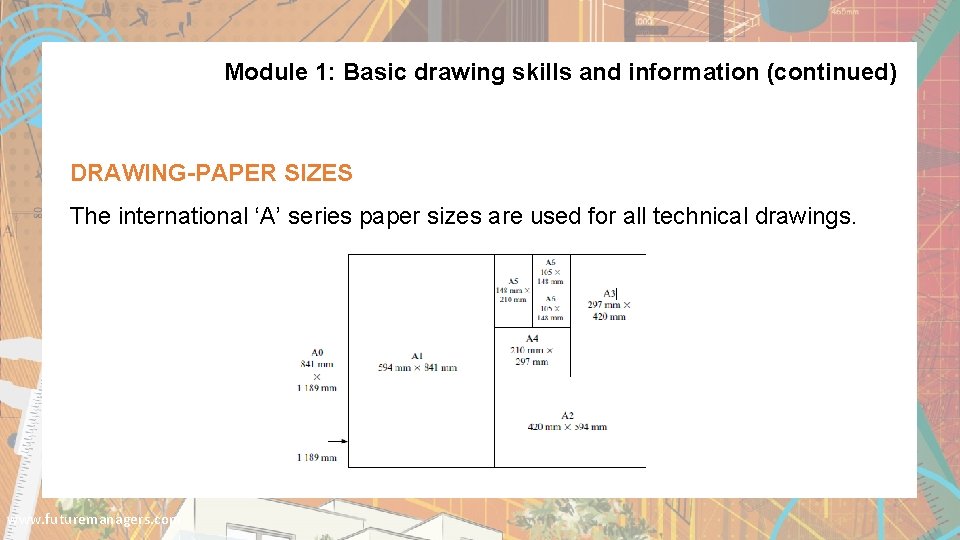 Module 1: Basic drawing skills and information (continued) DRAWING-PAPER SIZES The international ‘A’ series