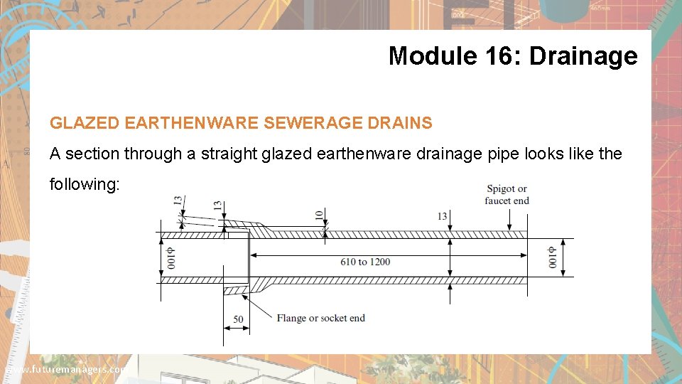 Module 16: Drainage GLAZED EARTHENWARE SEWERAGE DRAINS A section through a straight glazed earthenware