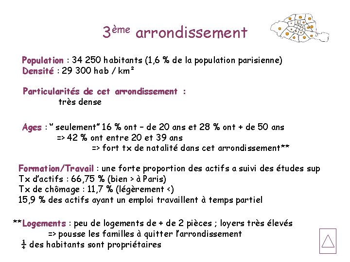 3ème arrondissement Population : 34 250 habitants (1, 6 % de la population parisienne)