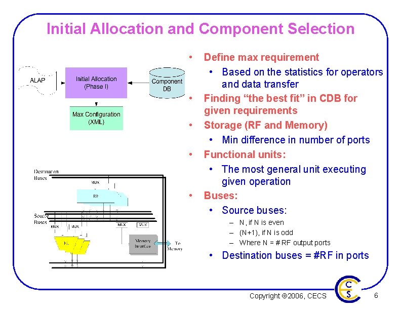 Initial Allocation and Component Selection • • • Define max requirement • Based on