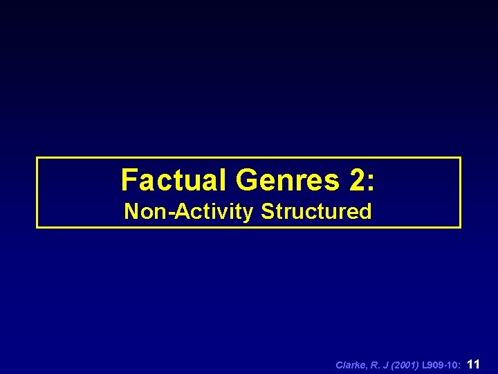 Factual Genres 2: Non-Activity Structured Clarke, R. J (2001) L 909 -10: 11 