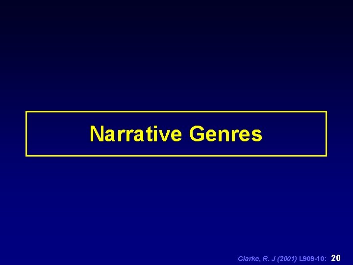 Narrative Genres Clarke, R. J (2001) L 909 -10: 20 