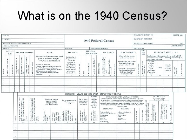 What is on the 1940 Census? 