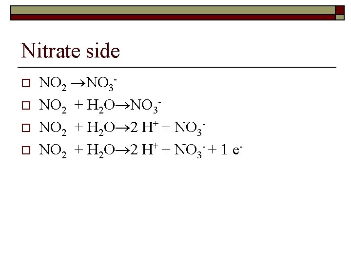 Nitrate side o o NO 2 NO 3 NO 2 + H 2 O