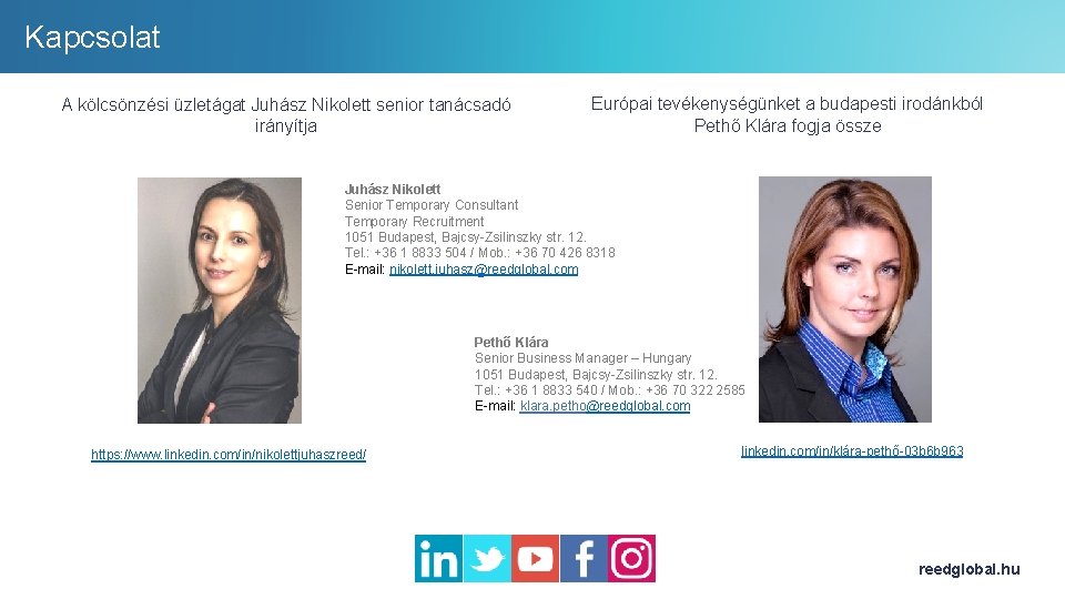Kapcsolat A kölcsönzési üzletágat Juhász Nikolett senior tanácsadó irányítja Európai tevékenységünket a budapesti irodánkból