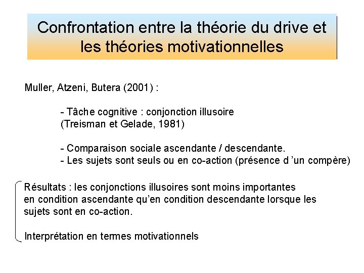 Confrontation entre la théorie du drive et les théories motivationnelles Muller, Atzeni, Butera (2001)