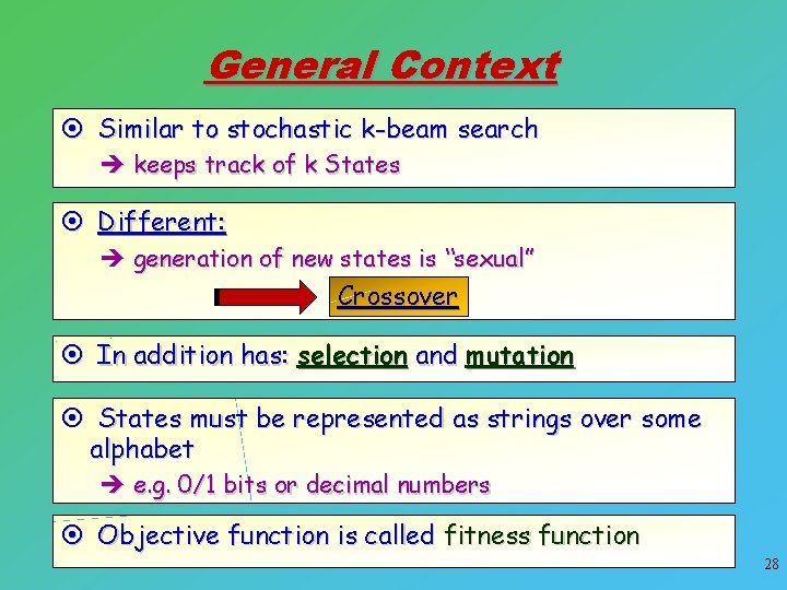 General Context ¤ Similar to stochastic k-beam search è keeps track of k States