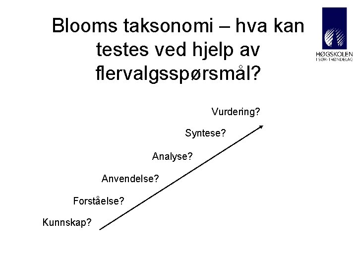 Blooms taksonomi – hva kan testes ved hjelp av flervalgsspørsmål? Vurdering? Syntese? Analyse? Anvendelse?