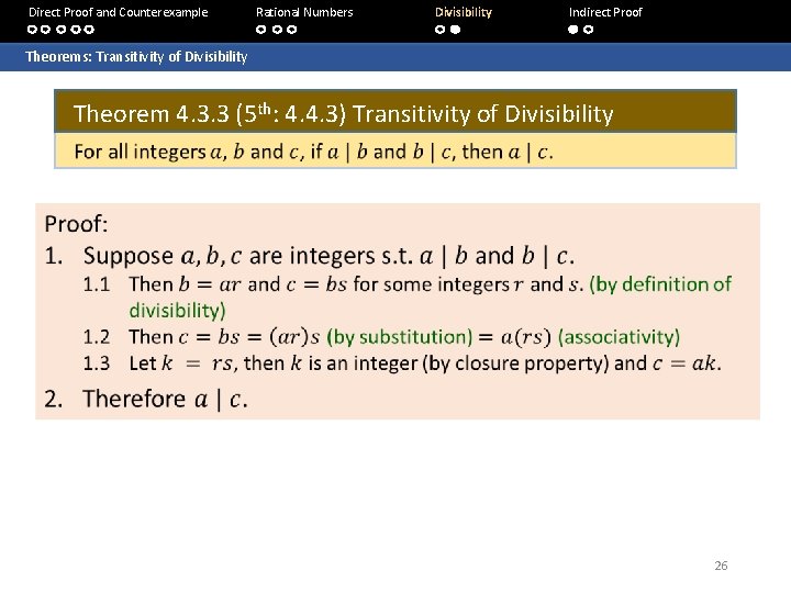 Direct Proof and Counterexample Rational Numbers Divisibility Indirect Proof Theorems: Transitivity of Divisibility Theorem