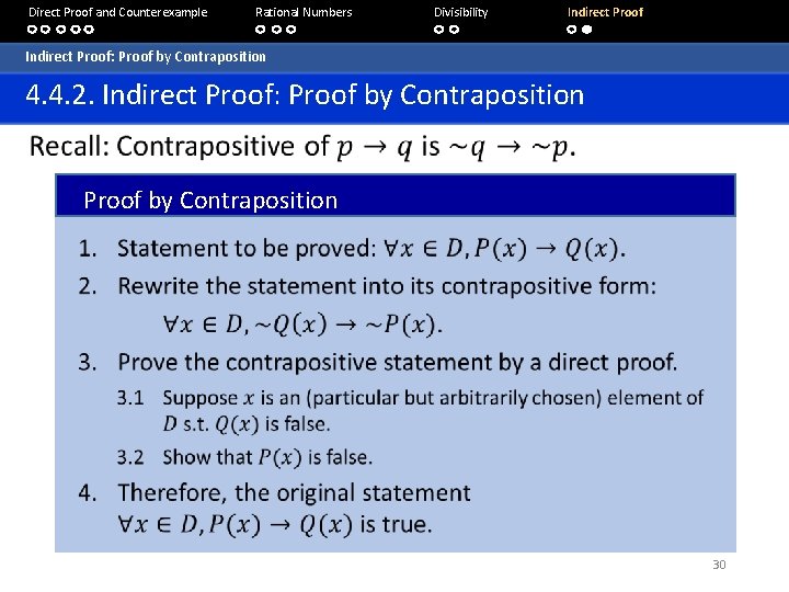 Direct Proof and Counterexample Rational Numbers Divisibility Indirect Proof: Proof by Contraposition 4. 4.