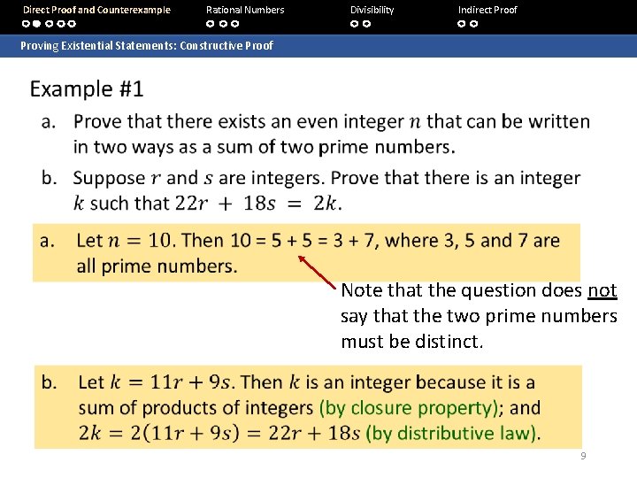 Direct Proof and Counterexample Rational Numbers Divisibility Indirect Proof Proving Existential Statements: Constructive Proof