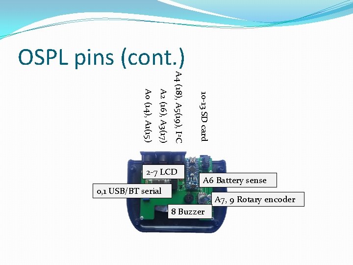 2 -7 LCD 0, 1 USB/BT serial 10 -13 SD card A 2 (16),