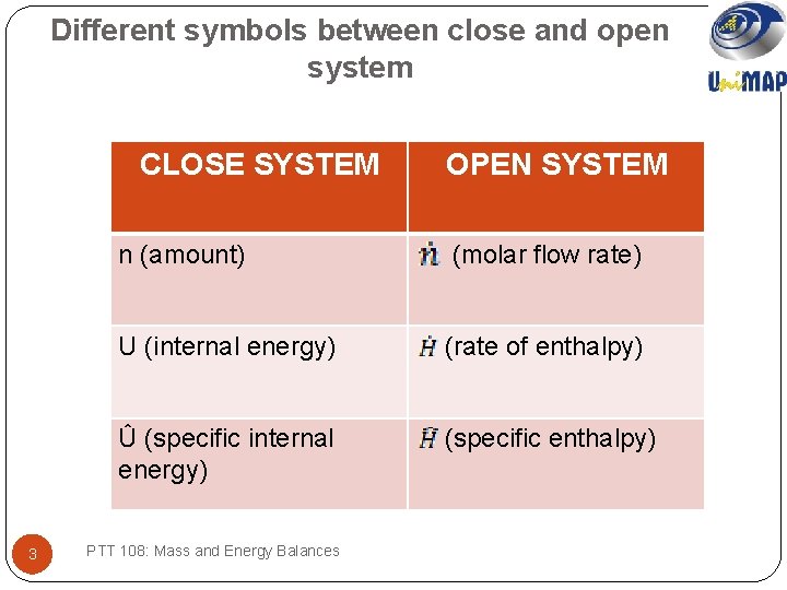 Different symbols between close and open system CLOSE SYSTEM 3 OPEN SYSTEM n (amount)