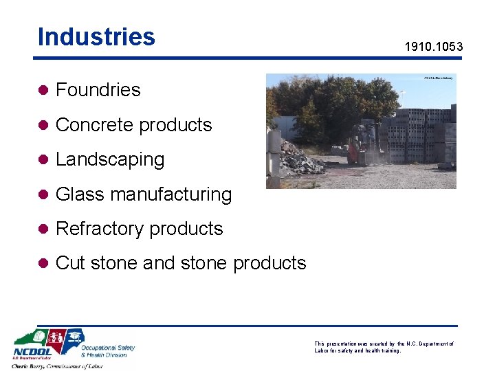 Industries 1910. 1053 l Foundries l Concrete products l Landscaping l Glass manufacturing l