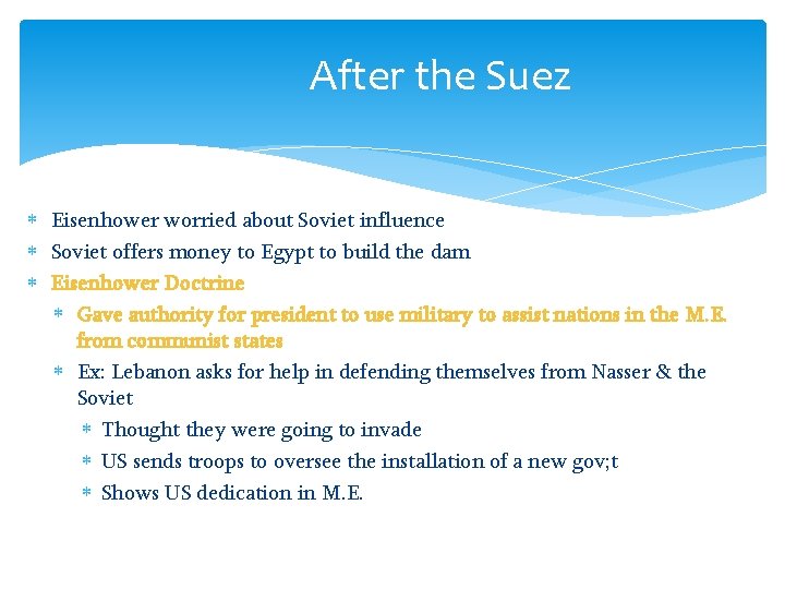 After the Suez Eisenhower worried about Soviet influence Soviet offers money to Egypt to